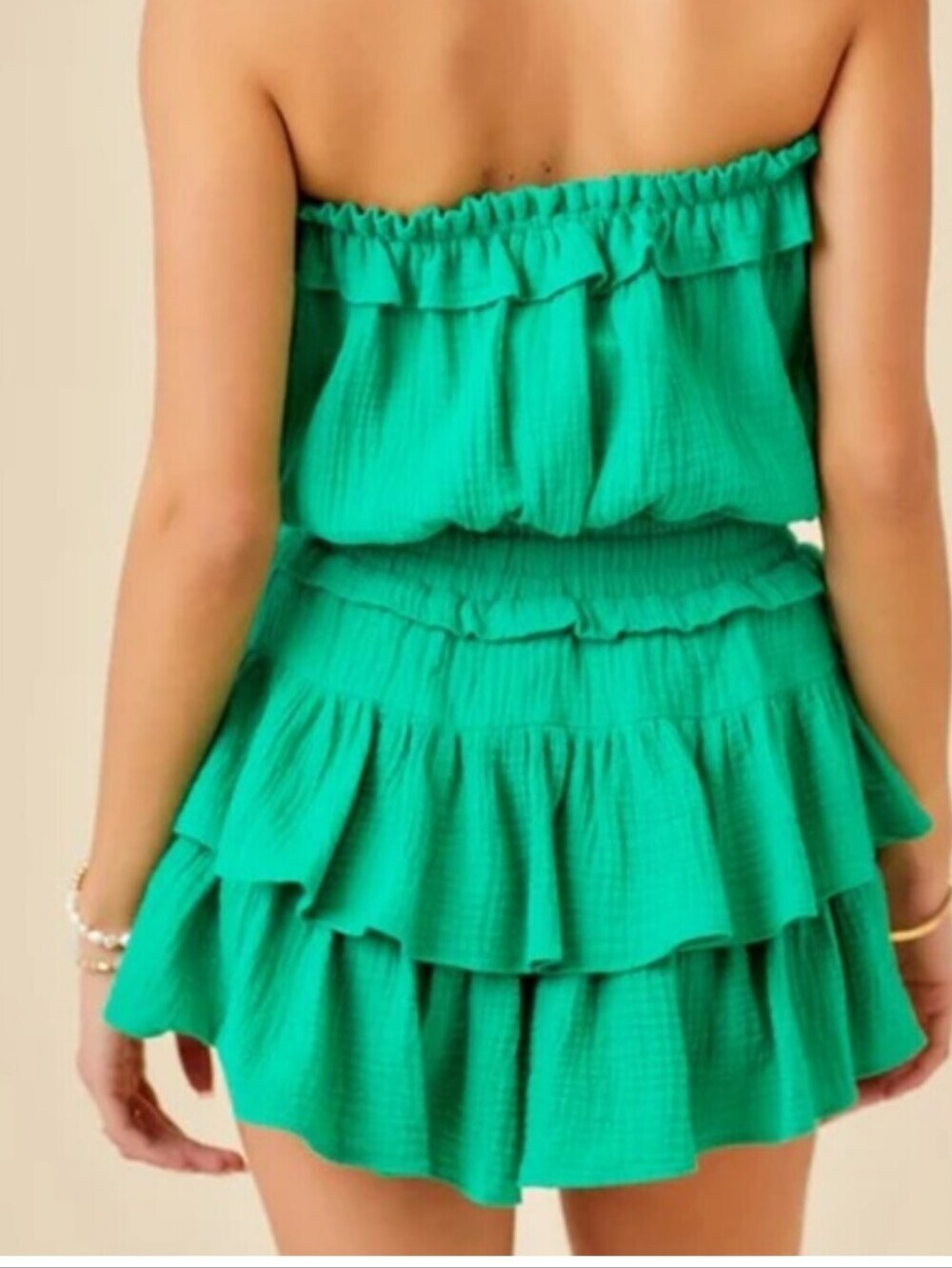 Strapless Green Ruffle Romper - Picture 2 of 7